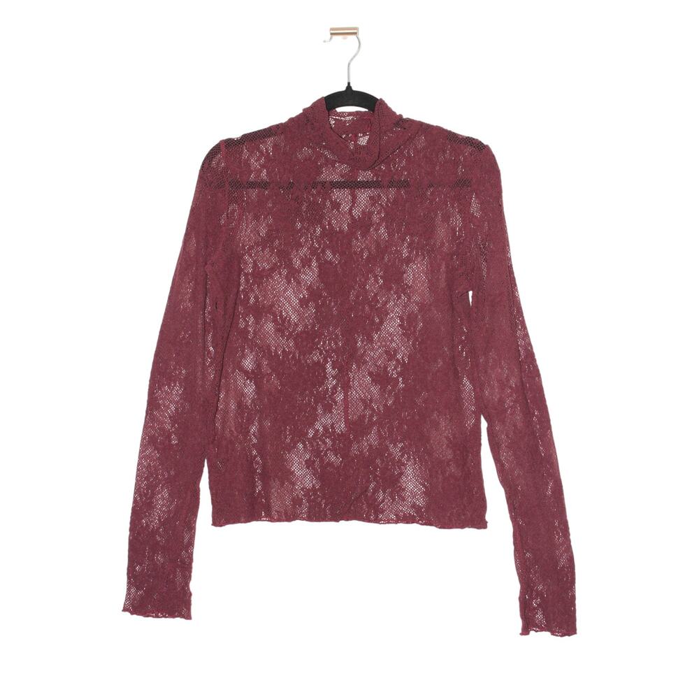 Free People Long Sleeve Dark Red Lace Layering Top Size Large